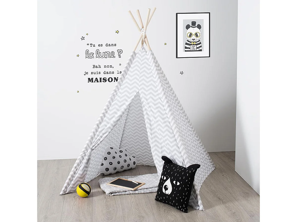 Tipi Déco Enfant "Motifs" 160cm Gris