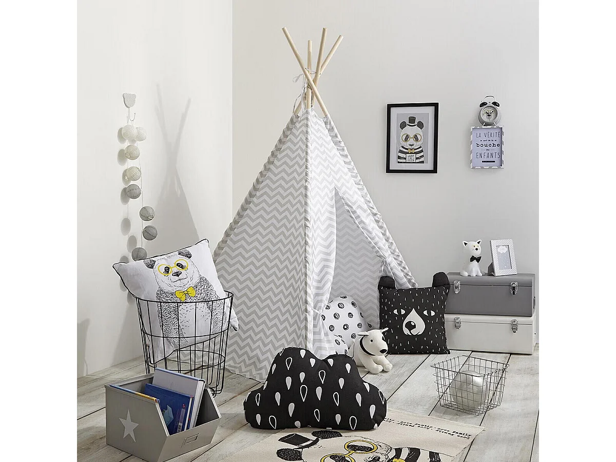 Tipi Déco Enfant "Motifs" 160cm Gris