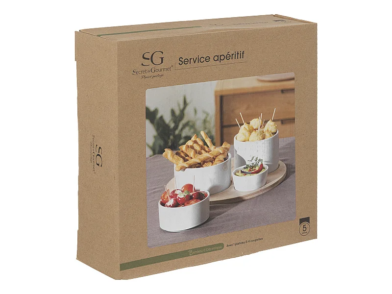 Set Apéritif 5 Pièces "Bambou" 33cm Blanc