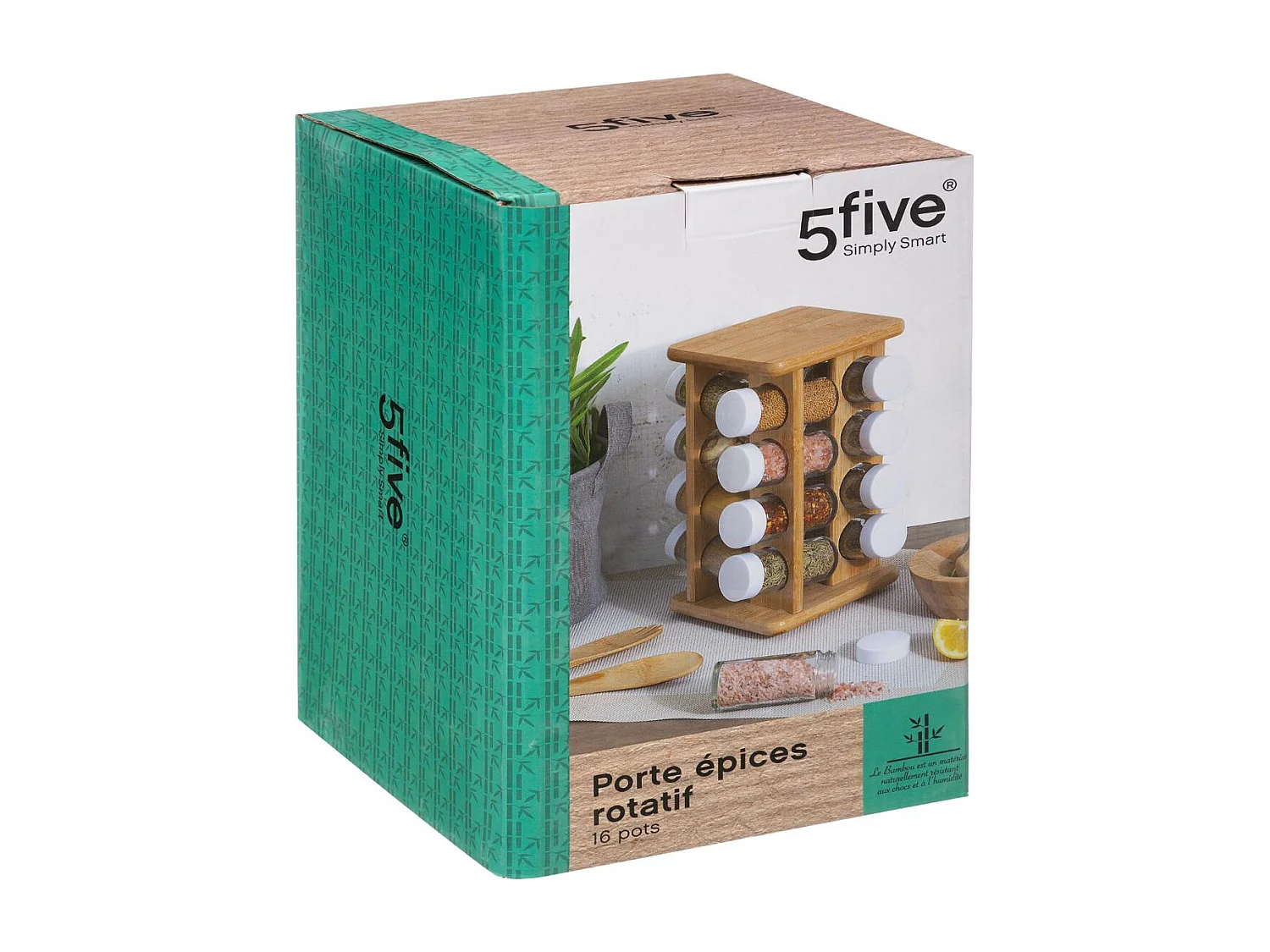 Présentoir à Epices Rotatif "16 Pots" 28cm Bambou