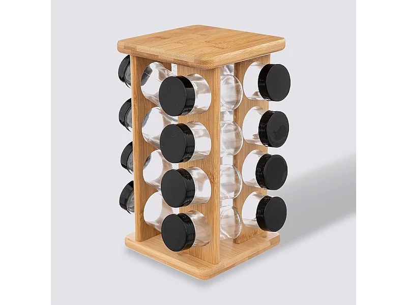 Présentoir à Epices Rotatif "16 Pots" 28cm Bambou