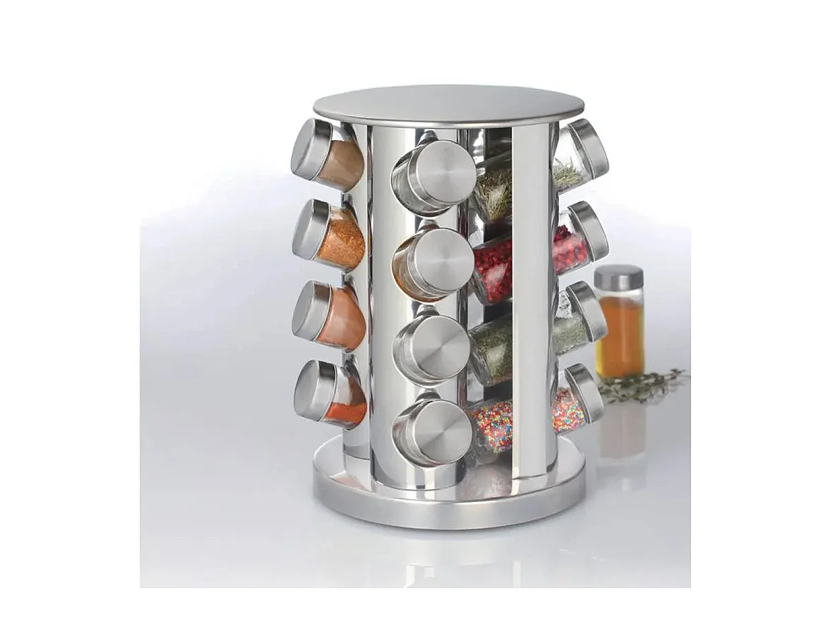 Présentoir à Épices 16 Pots "Inox" 28cm Argent