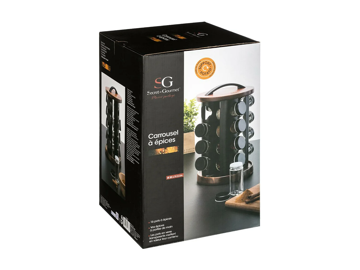 Présentoir à Epices Rotatif "Acacia" 16 Pots Naturel