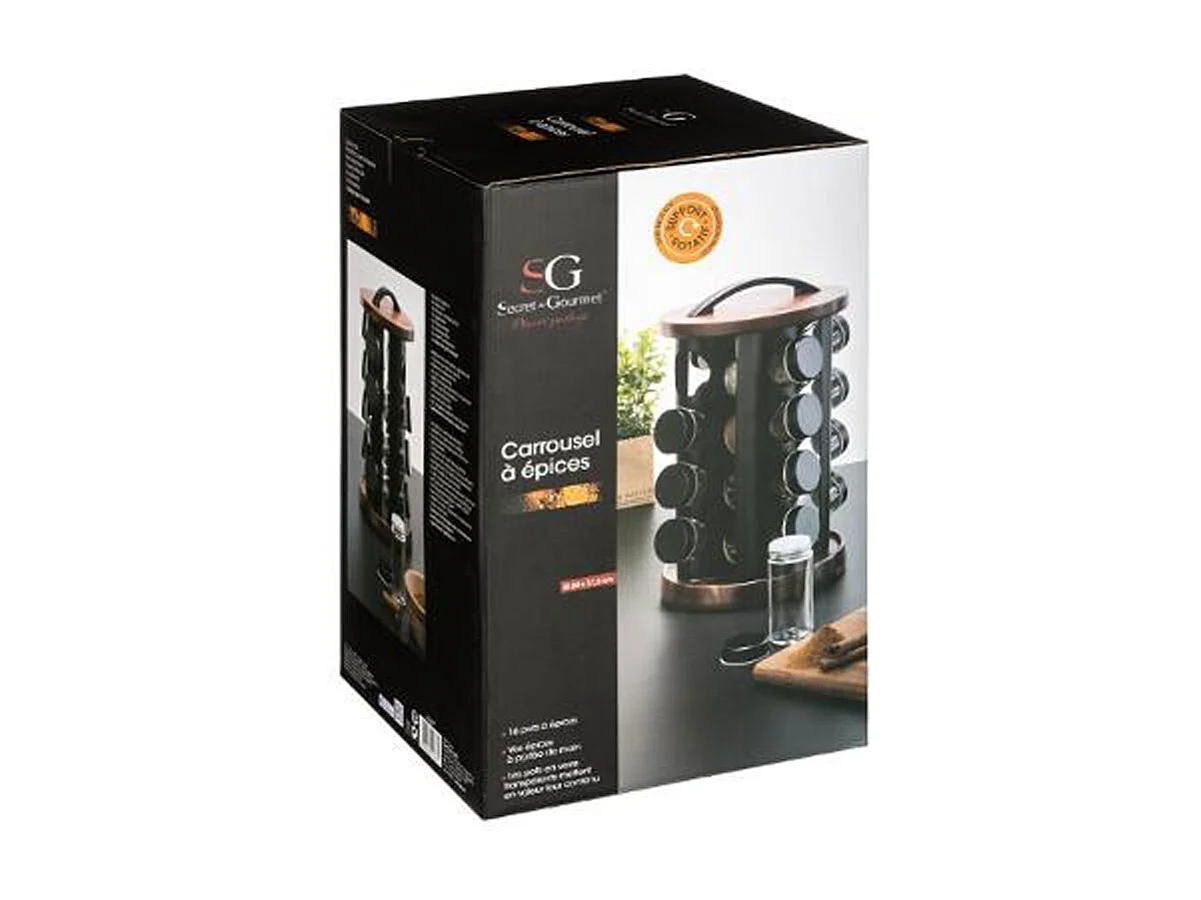 Présentoir à Epices Rotatif "Acacia" 16 Pots Naturel
