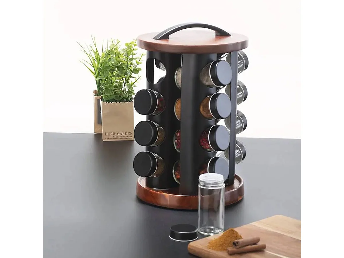 Présentoir à Epices Rotatif "Acacia" 16 Pots Naturel