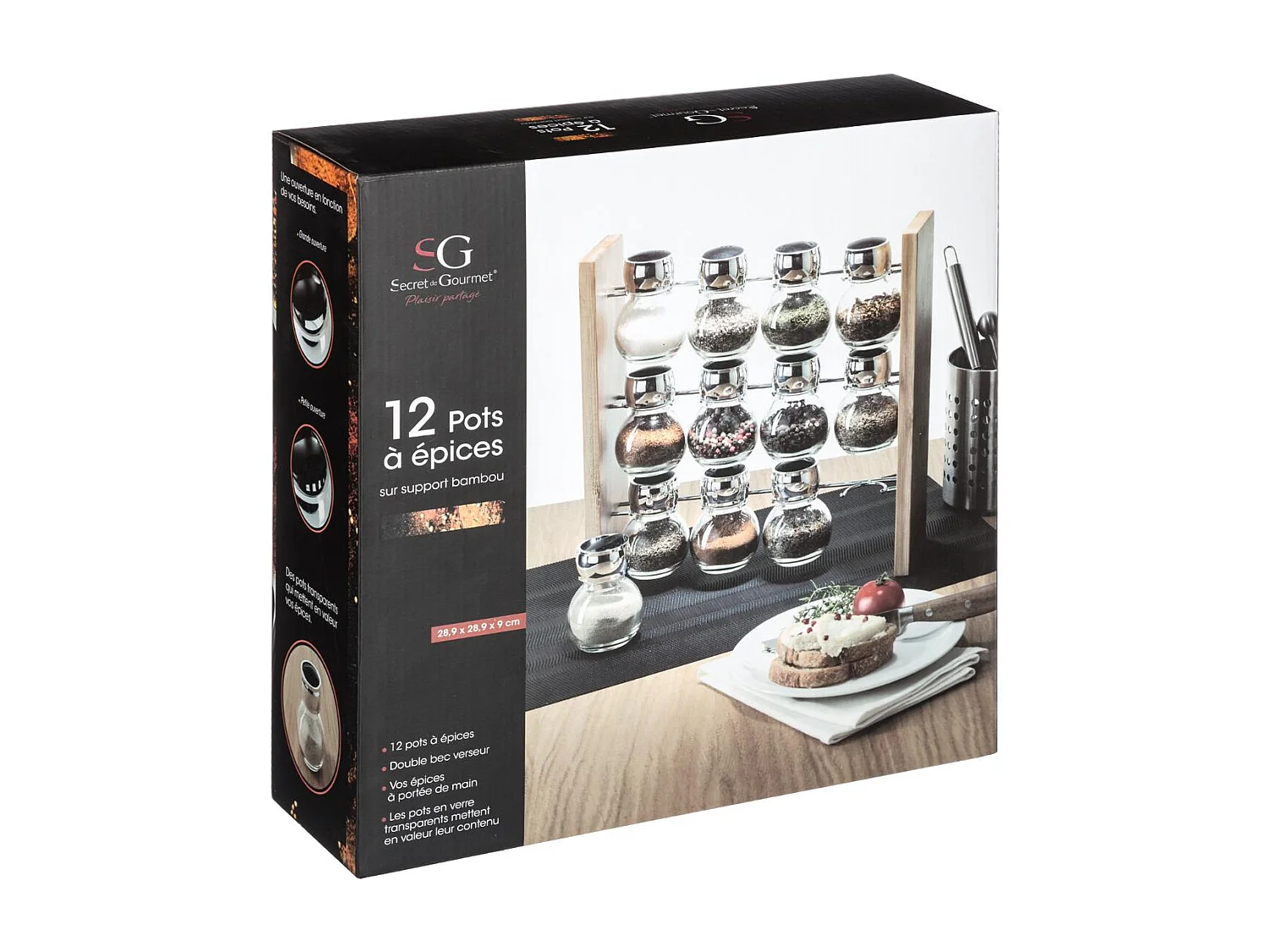 Présentoir à Epices Bambou "Wall" 12 Pots Naturel