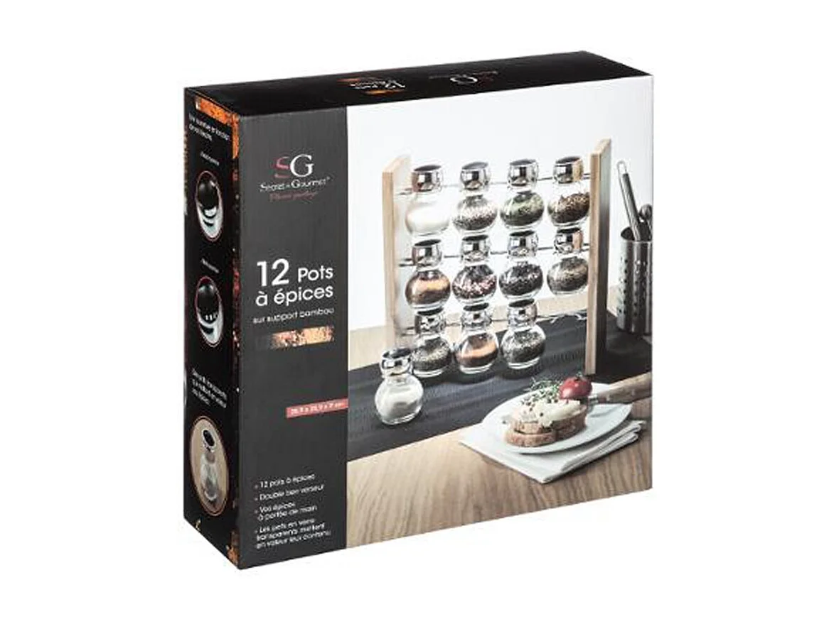 Présentoir à Epices Bambou "Wall" 12 Pots Naturel