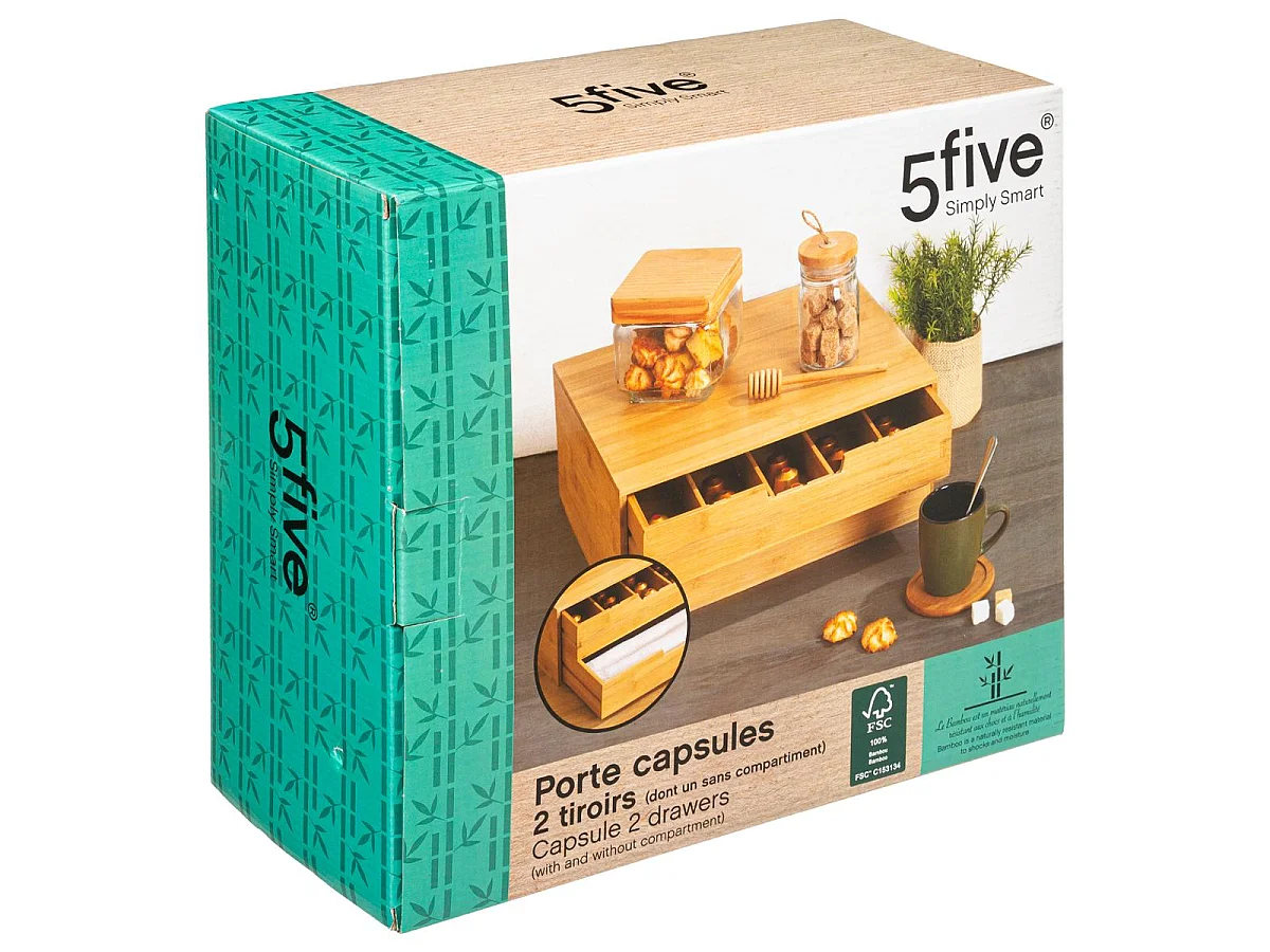 Porte-Capsules "2 Tiroirs" 34cm Naturel