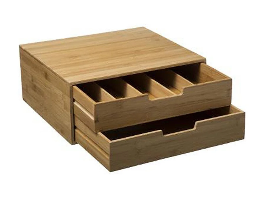 Porte-Capsules "2 Tiroirs" 34cm Naturel