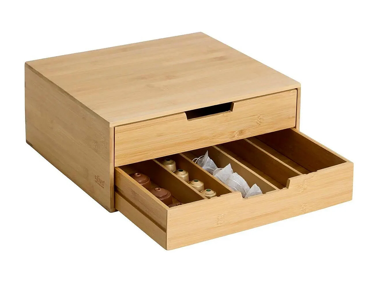 Porte-Capsules "2 Tiroirs" 34cm Naturel
