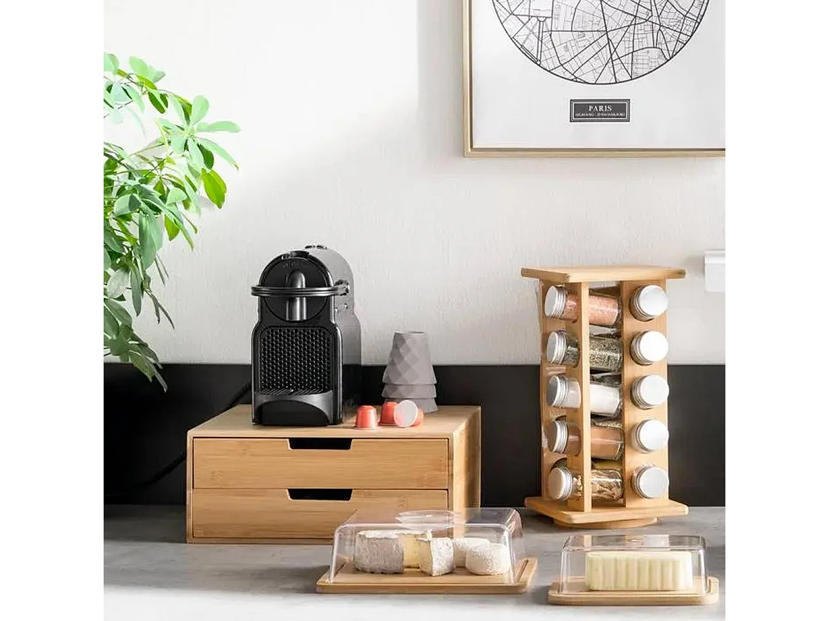 Porte-Capsules "2 Tiroirs" 34cm Naturel