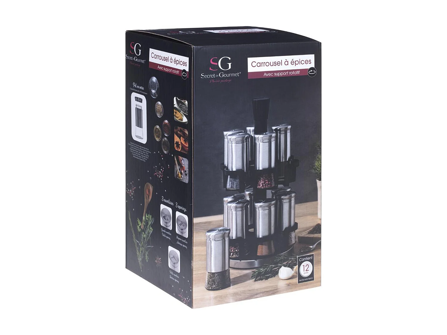Présentoir à Épices Rotatif "12 Pièces" 33cm Argent