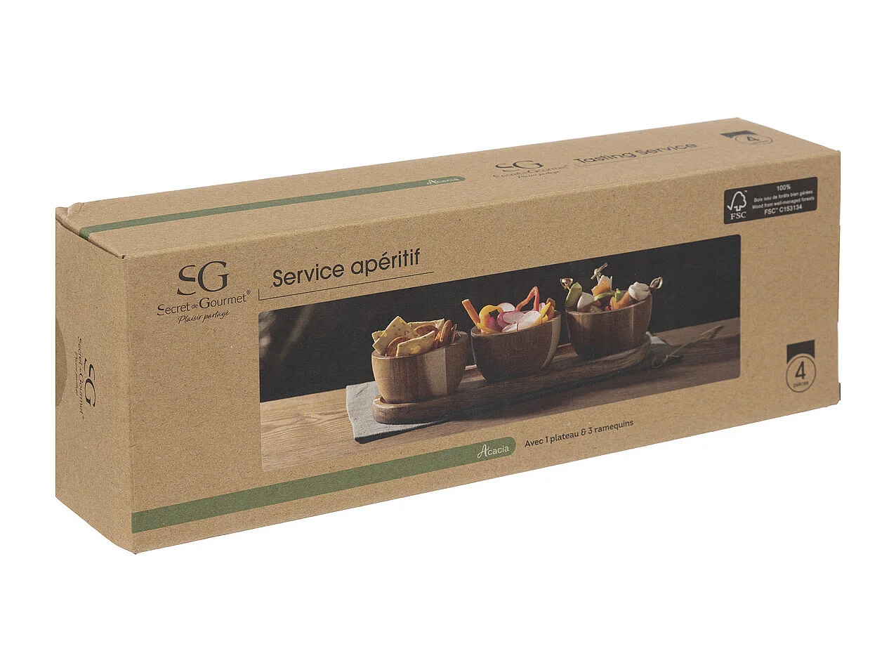 Set Apéritif 4 Pièces "Alicante" 30cm Marron