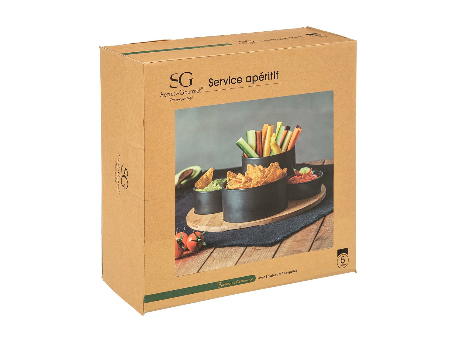 Set Apéritif 5 Pièces "Modern Wood" 33cm Noir