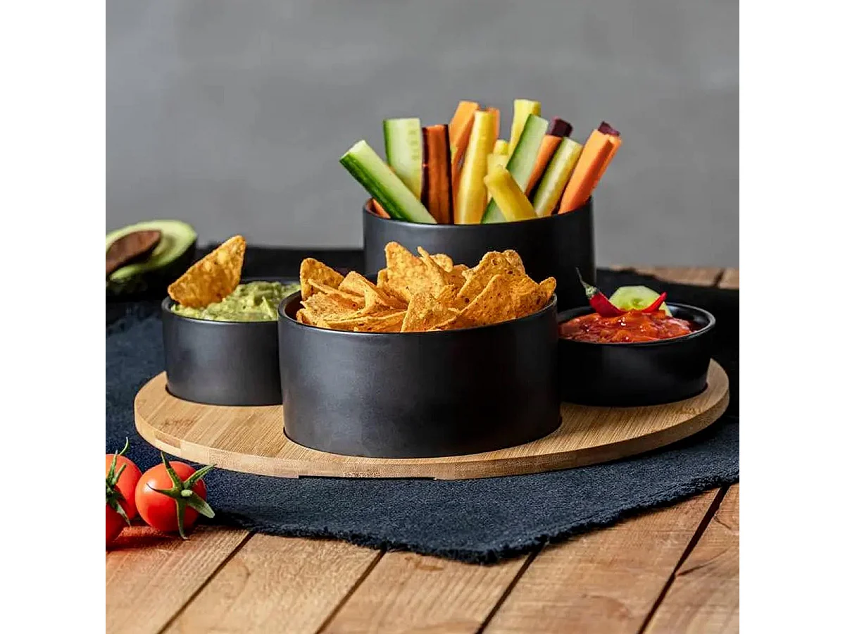 Set Apéritif 5 Pièces "Modern Wood" 33cm Noir