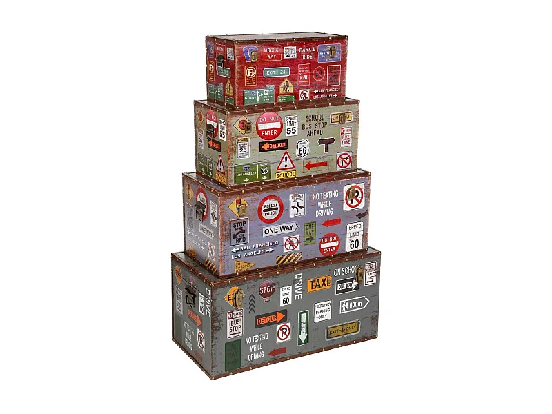 Lot de 4 Malles de Rangement "City" 80cm Multicolore