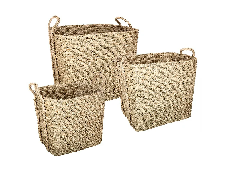 Lot de 3 Paniers de Rangement à Anses "Seagrass" 40cm Naturel