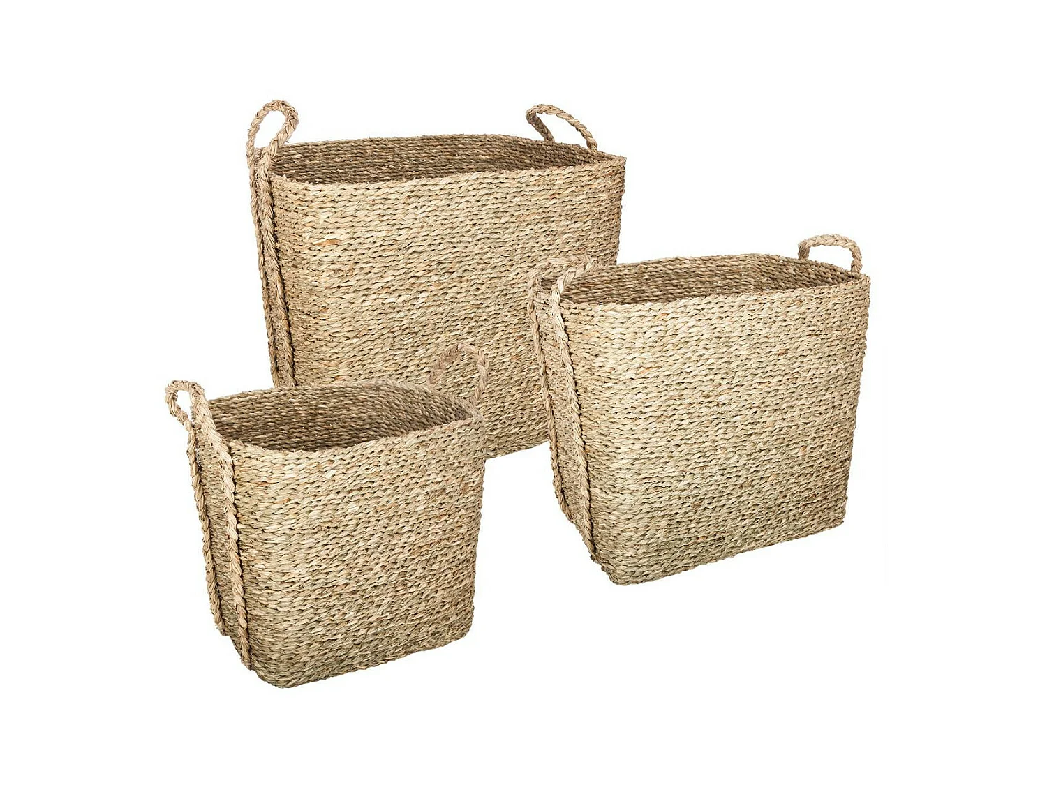 Lot de 3 Paniers de Rangement à Anses "Seagrass" 40cm Naturel