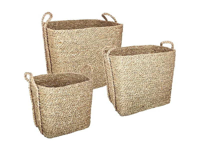 Lot de 3 Paniers de Rangement à Anses "Seagrass" 40cm Naturel