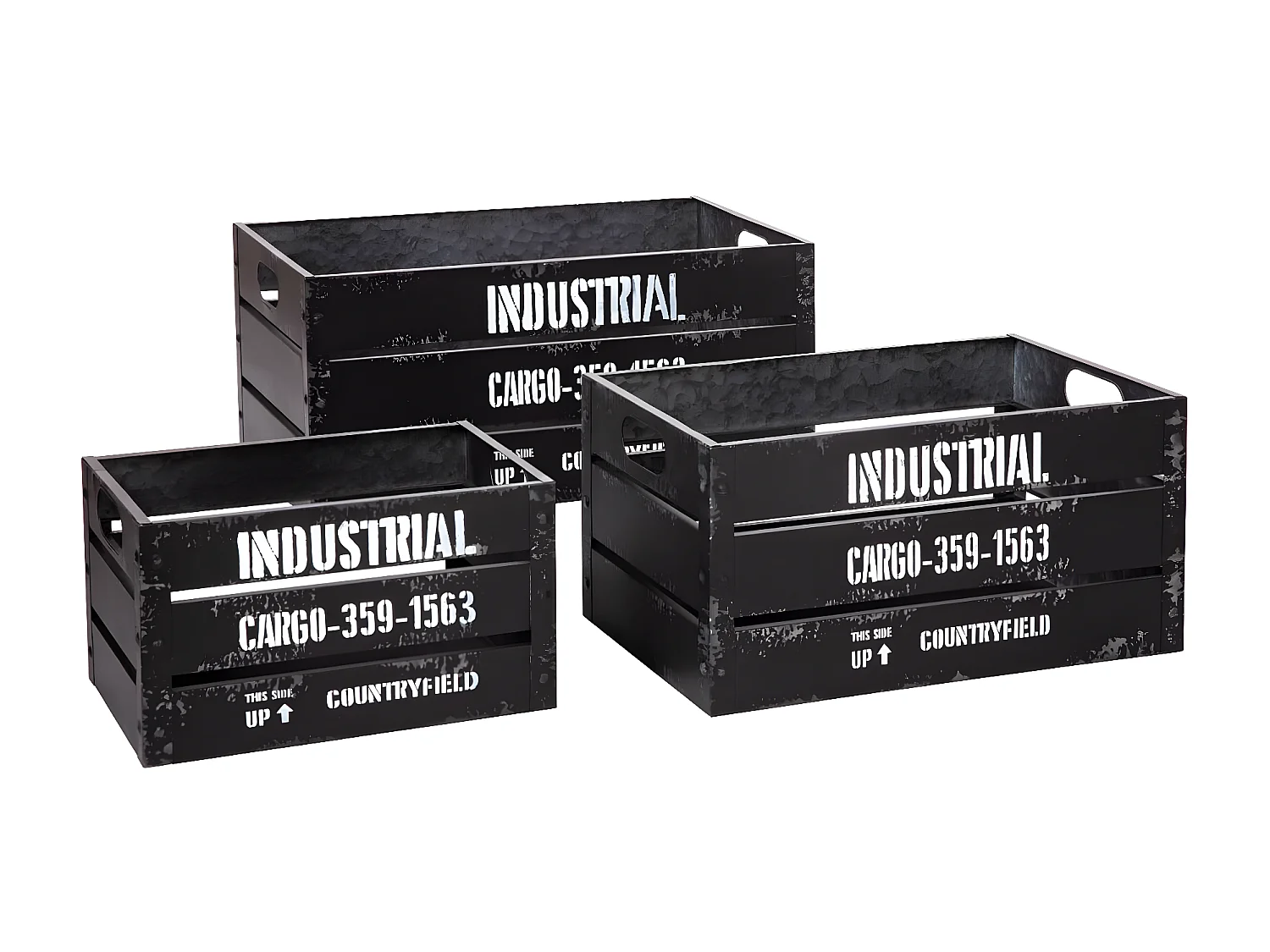 Lot de 3 Cagettes de Rangement "Indus" 50cm Noir