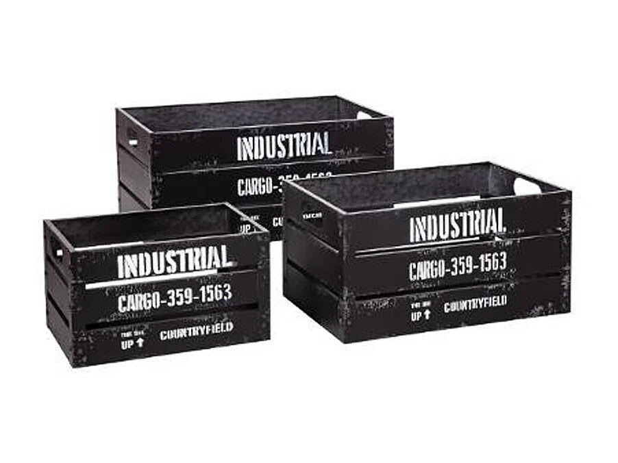 Lot de 3 Cagettes de Rangement "Indus" 50cm Noir