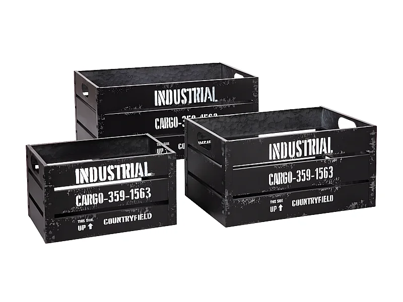 Lot de 3 Cagettes de Rangement "Indus" 50cm Noir