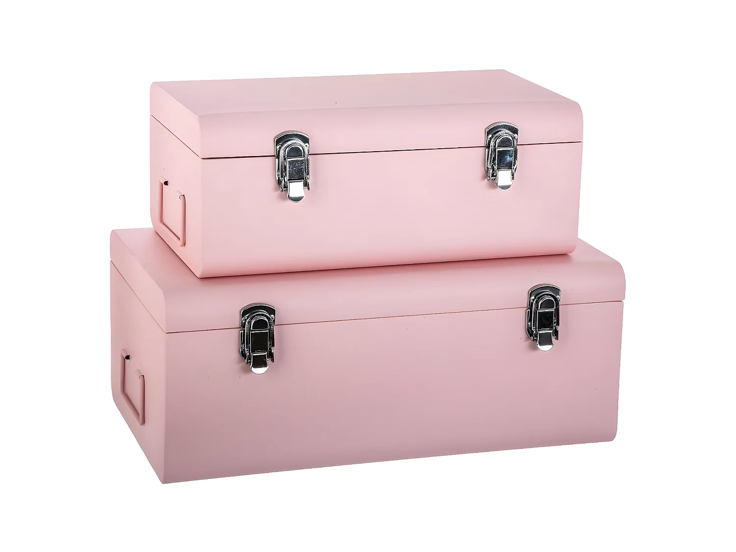 Lot de 2 Malles de Rangement Métal "Cantine" 47cm Rose