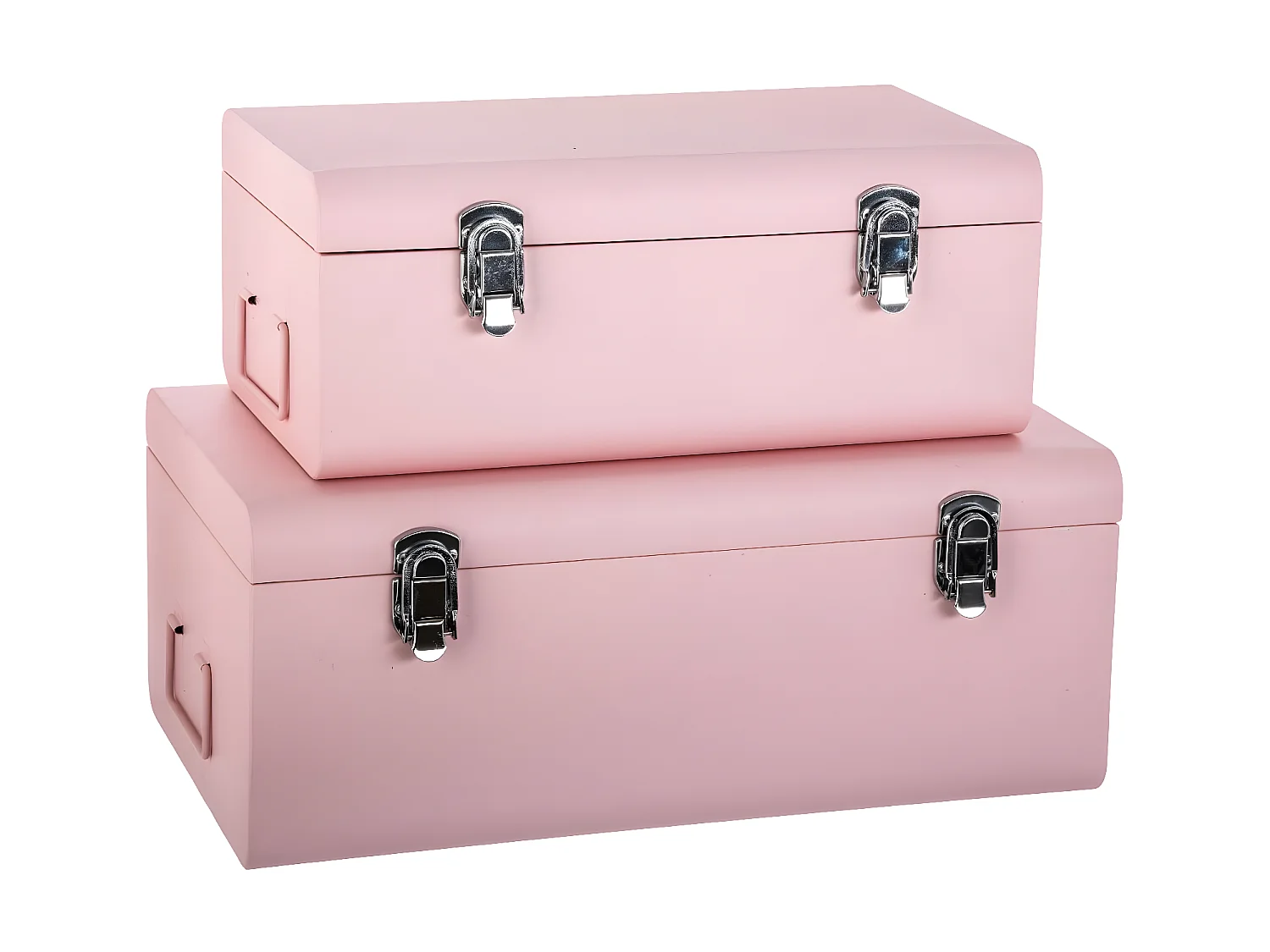 Lot de 2 Malles de Rangement Métal "Cantine" 47cm Rose