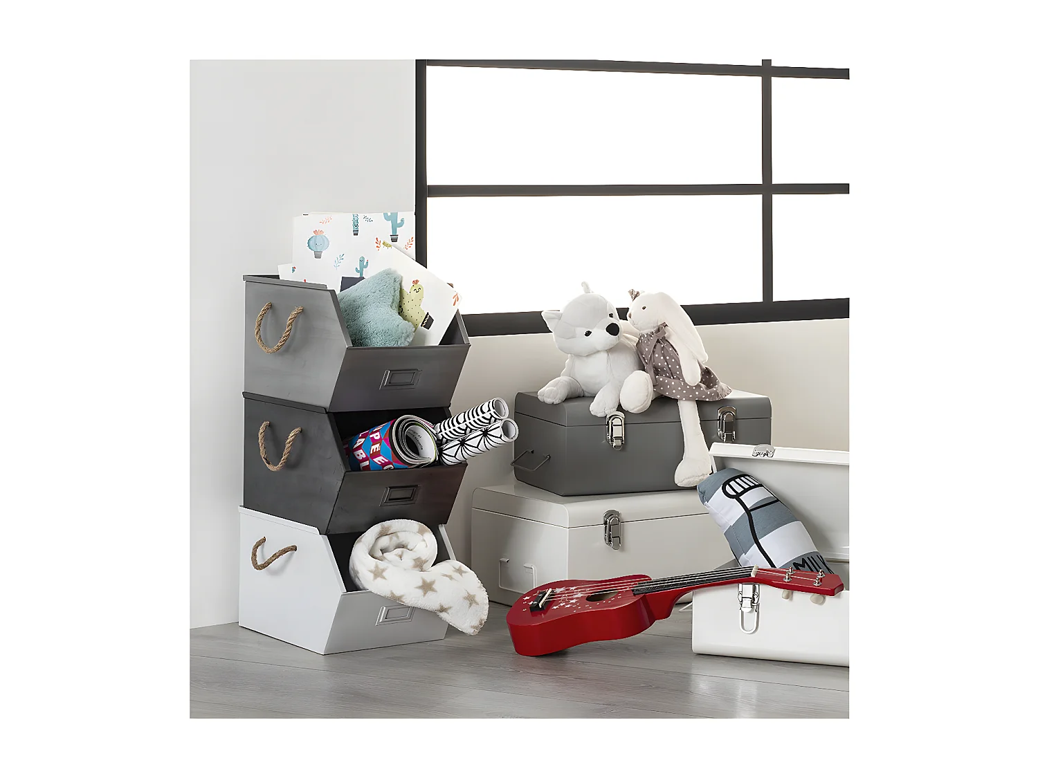 Lot de 2 Malles de Rangement Métal "Cantine" 47cm Rose