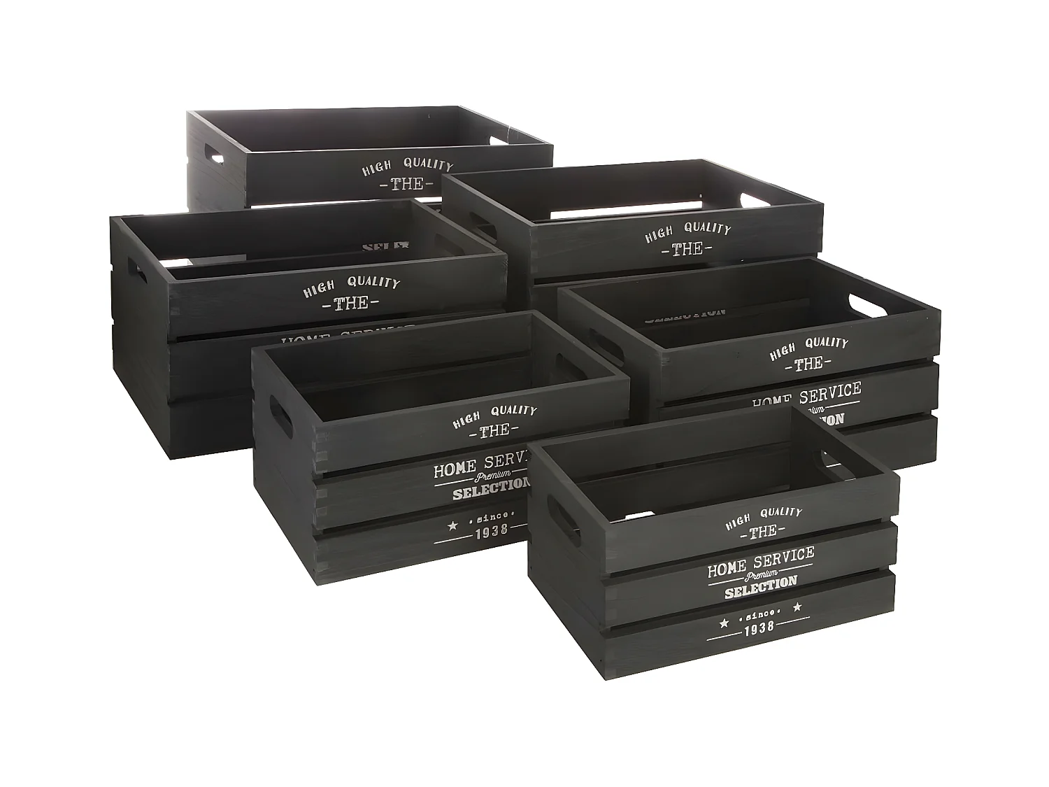 Lot de 6 Caisses Cagettes "Facto" 40cm Charbon