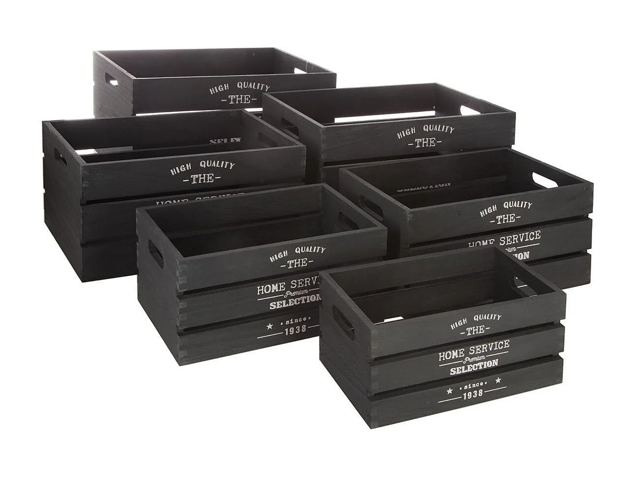 Lot de 6 Caisses Cagettes "Facto" 40cm Charbon