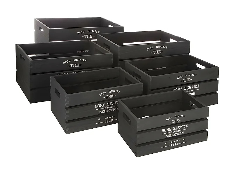 Lot de 6 Caisses Cagettes "Facto" 40cm Charbon