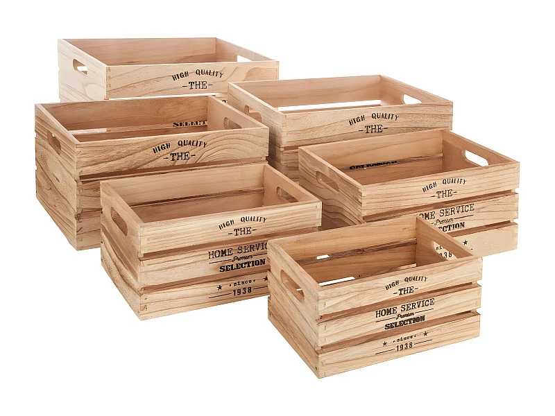 Lot de 6 Cagettes de Rangement "White Factory" 40cm Naturel