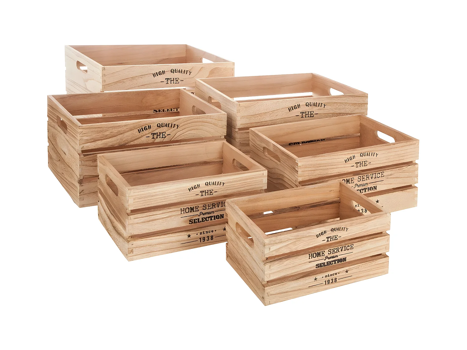 Lot de 6 Cagettes de Rangement "White Factory" 40cm Naturel