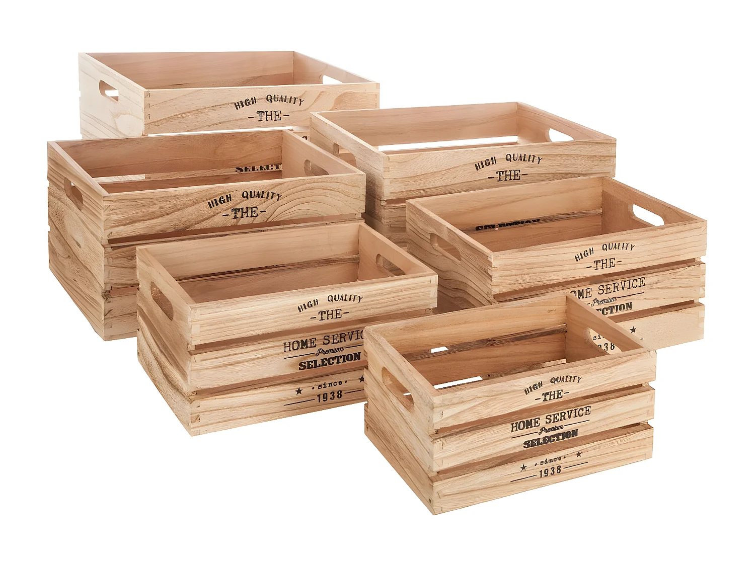 Lot de 6 Cagettes de Rangement "White Factory" 40cm Naturel