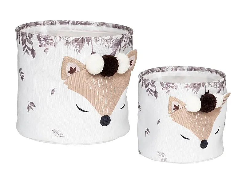 Lot de 2 Paniers Déco Enfant "Renard" 30cm Blanc