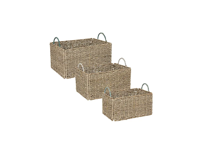 Lot de 3 Caisses Cagettes Déco "Palm" 38cm Beige