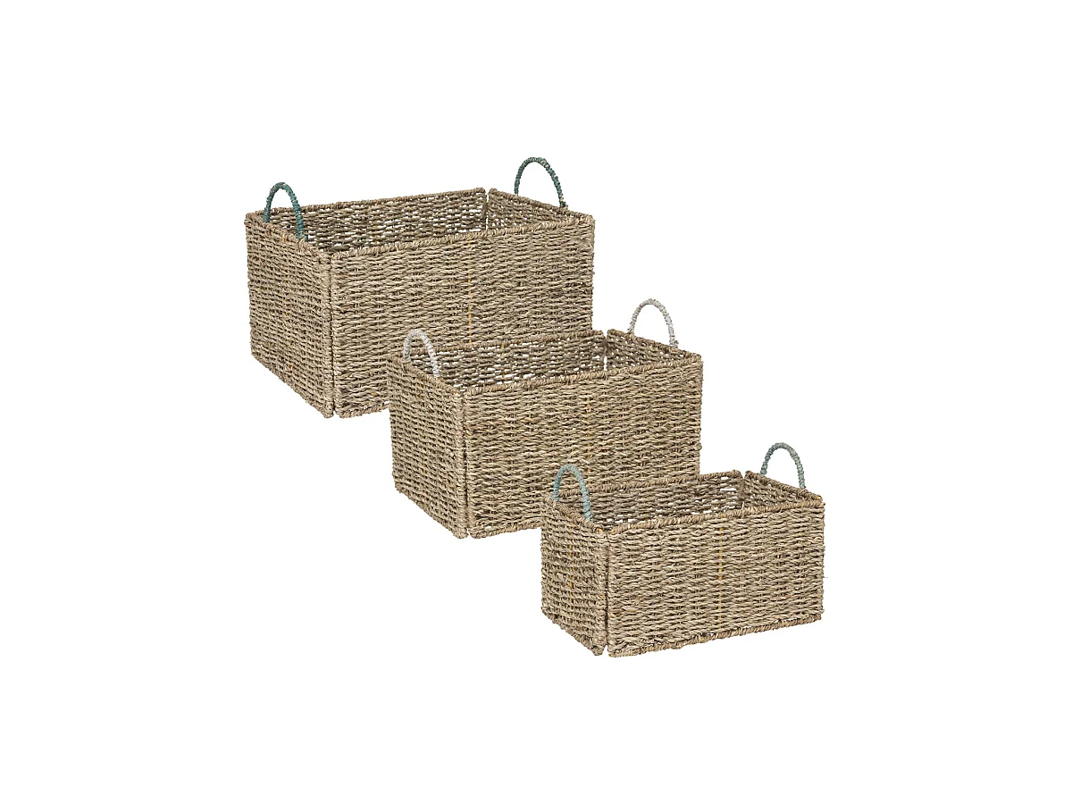 Lot de 3 Caisses Cagettes Déco "Palm" 38cm Beige
