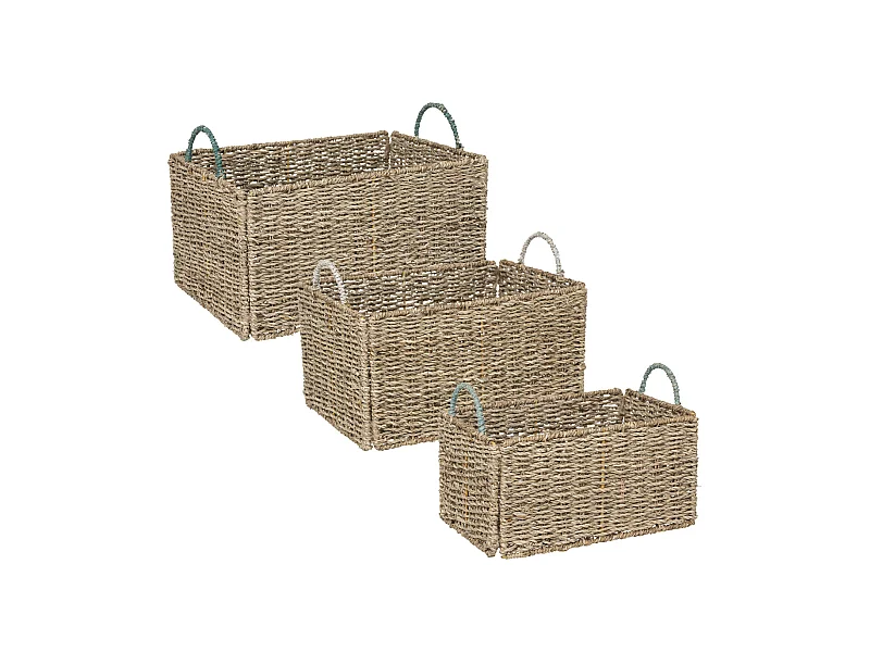 Lot de 3 Caisses Cagettes Déco "Palm" 38cm Beige