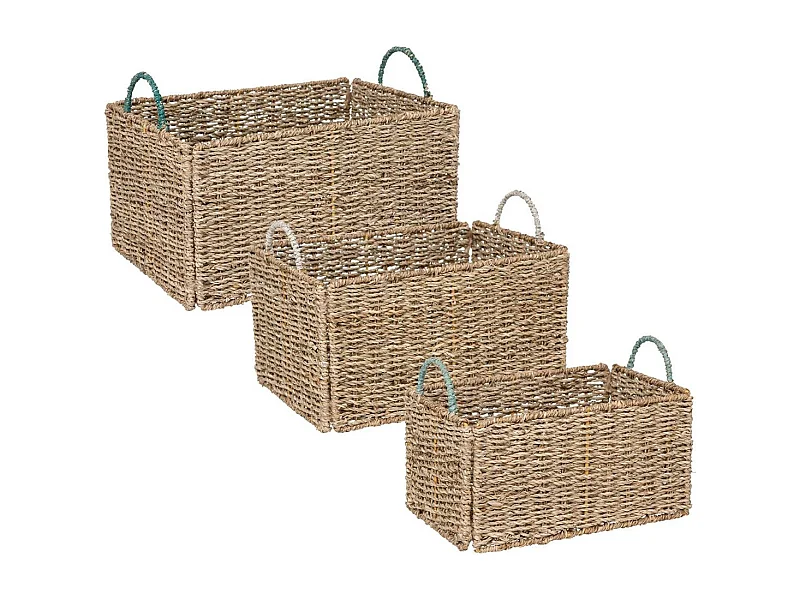 Lot de 3 Caisses Cagettes Déco "Palm" 38cm Beige