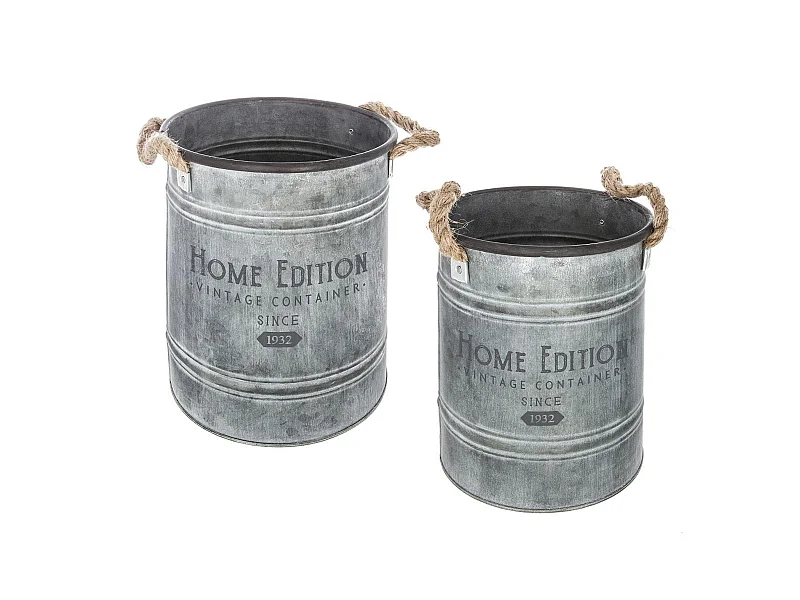 Lot de 2 Seaux en Métal "Spring Garden" 25cm Gris