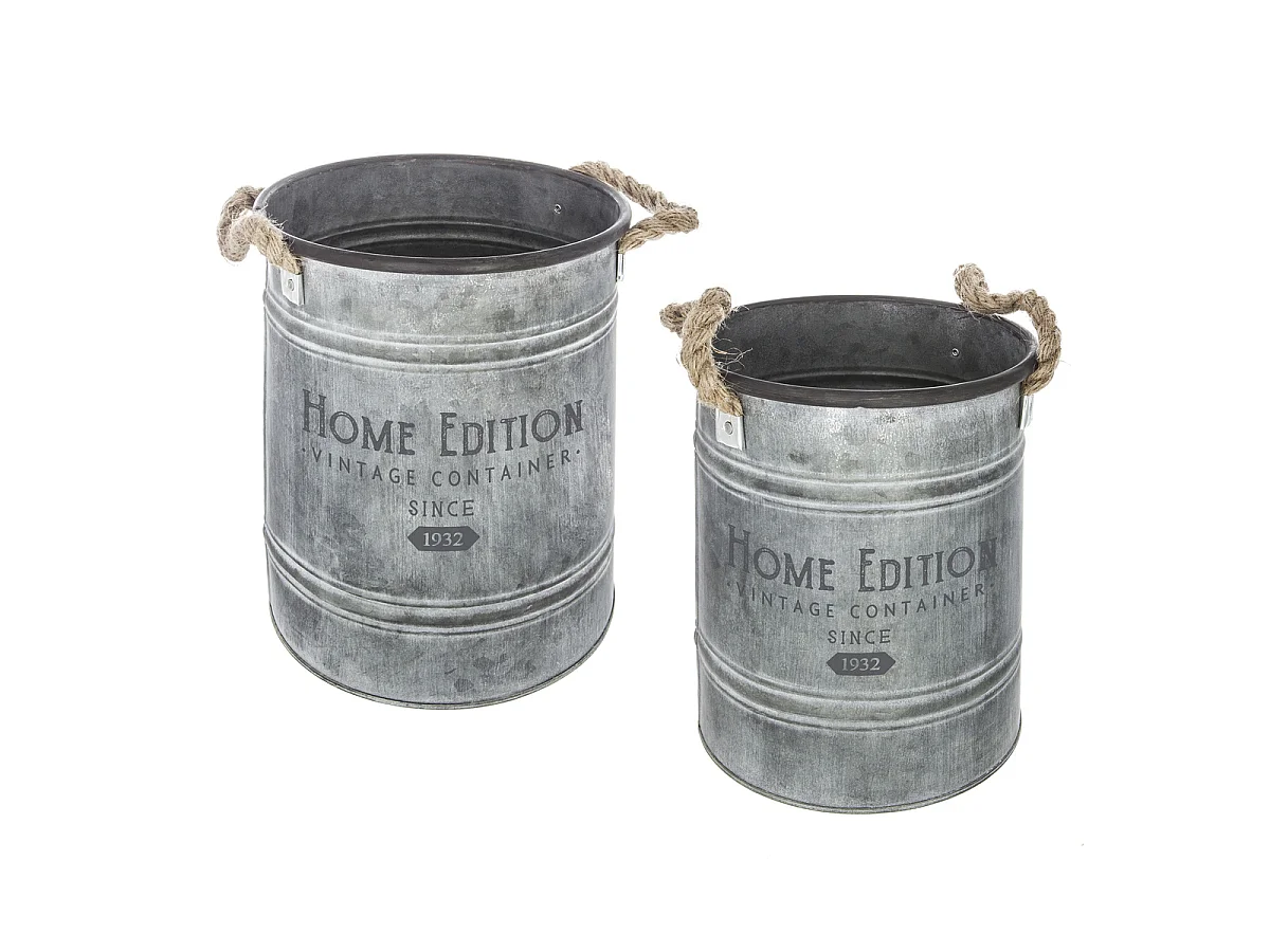 Lot de 2 Seaux en Métal "Spring Garden" 25cm Gris