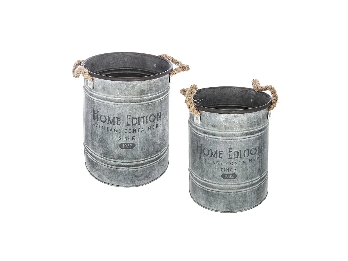 Lot de 2 Seaux en Métal "Spring Garden" 25cm Gris
