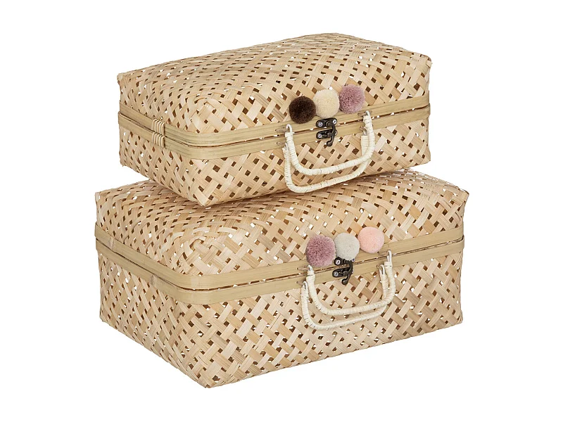 Lot de 2 Valises Déco "Campagne" 38cm Beige