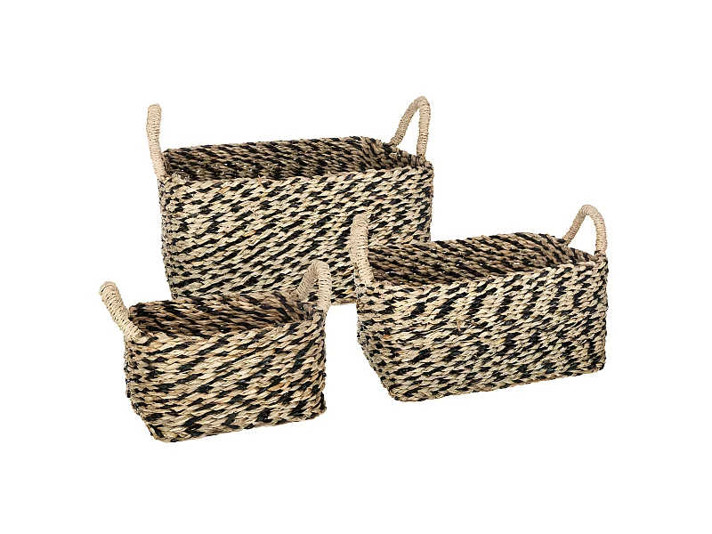 Lot de 3 Paniers de Rangement à Anses "Seagrass" 19cm Noir