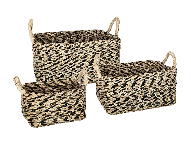 Lot de 3 Paniers de Rangement à Anses "Seagrass" 19cm Noir