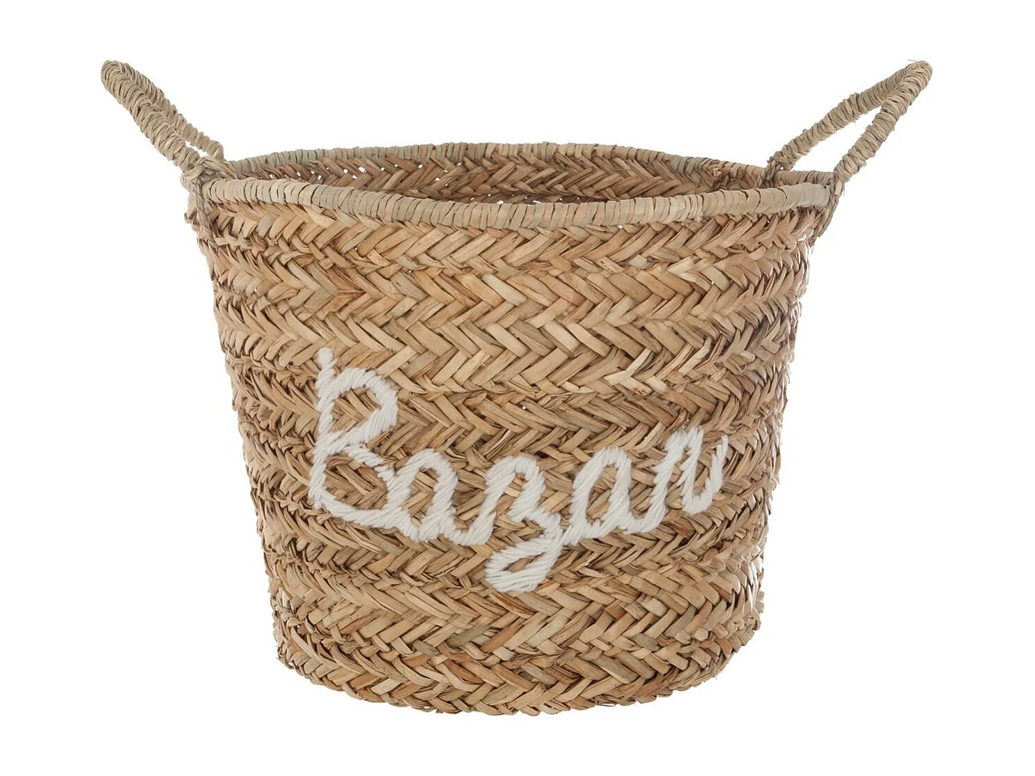 Panier en Osier Brodé "Bazar" 38cm Blanc