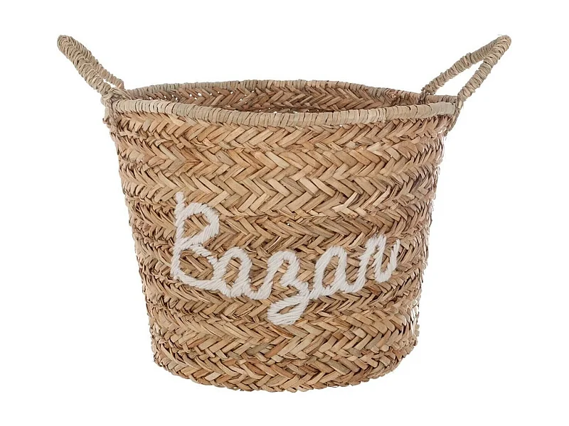 Panier en Osier Brodé "Bazar" 38cm Blanc
