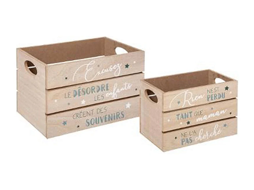 Lot de 2 Cagettes en Bois "Enfant" 30cm Bleu