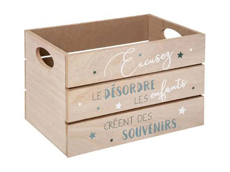 Lot de 2 Cagettes en Bois "Enfant" 30cm Bleu